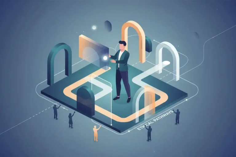 Marketer shaping clear glowing choice paths representing ethical choice architecture.