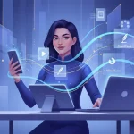 Marketer distributing content across devices representing powerful cross‑platform reach