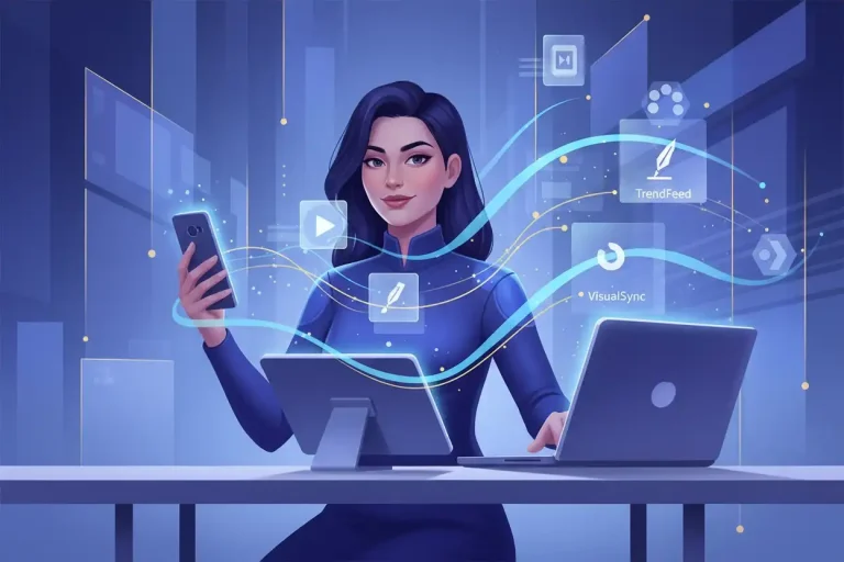 Marketer distributing content across devices representing powerful cross‑platform reach