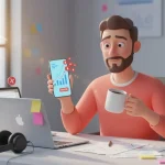 Marketer looking at phone showing campaign error representing learning from mobile marketing mistakes.