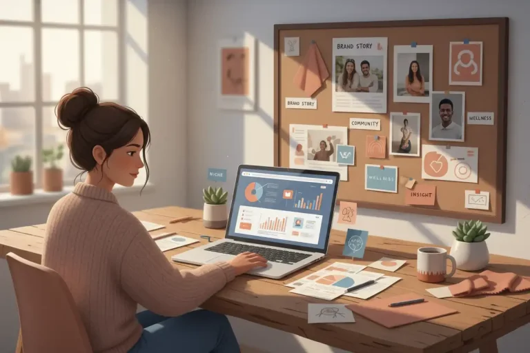 Person studying data and notes representing research into niche brand positioning