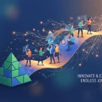 Thriving company expanding new ideas beyond success representing continuous innovation.