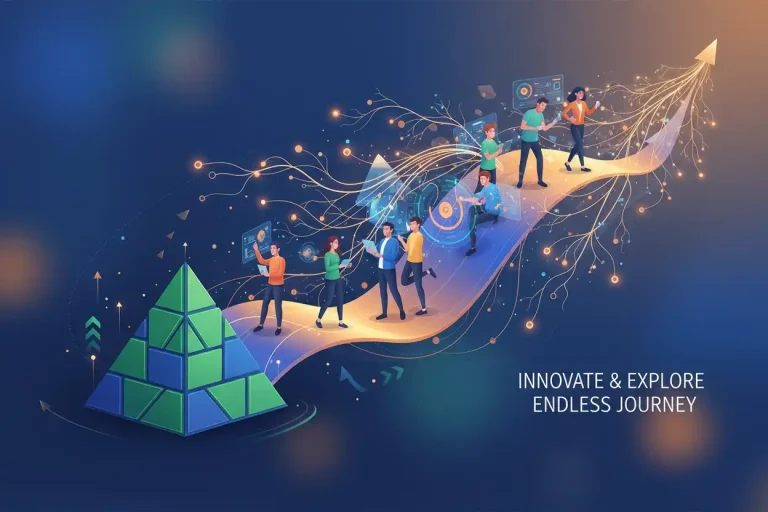 Thriving company expanding new ideas beyond success representing continuous innovation.