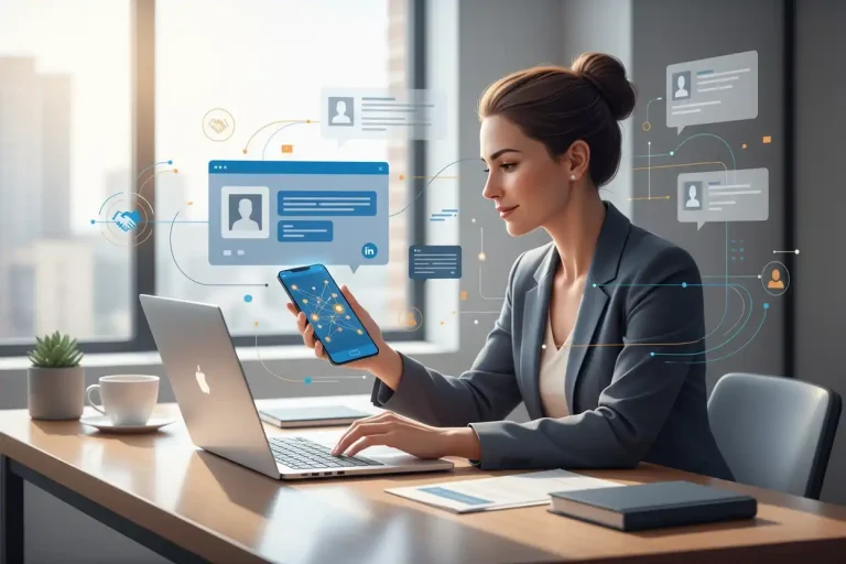 Professional using LinkedIn representing effective B2B networking strategy.