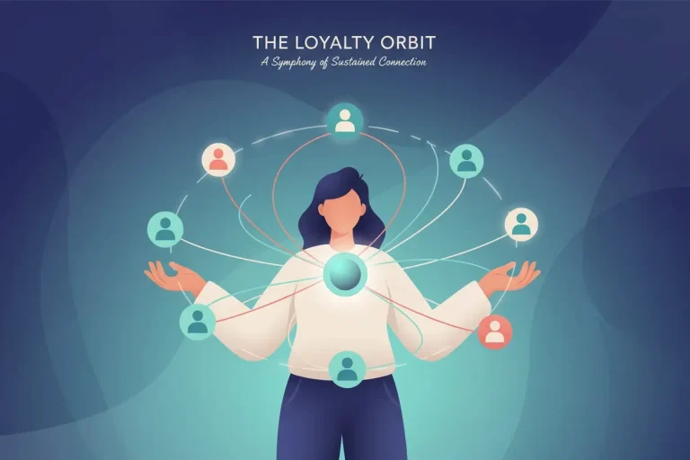 Founder maintaining glowing user network representing loyalty and retention psychology.