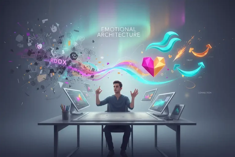 Visual of creative mind surrounded by story and memory symbols representing why brand stories stick.