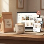 Objects from niche brands shown on desk, representing small businesses succeeding onlin