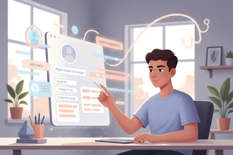 Person editing profile on screen representing crafting engaging social bios.