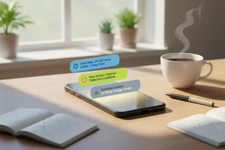 Smartphone on desk showing clear, relevant push notifications representing effective marketing