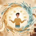 Marketer giving valuable content creating a glowing loop of giving and receiving representing reciprocity.
