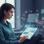 Person analysing social media conversations representing social listening strategy.
