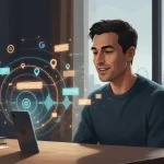 Person speaking to smartphone using voice search, symbolizing rise of conversational search in 2025.