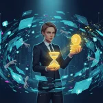 Marketer managing glowing attention coins representing attention as finite currency.