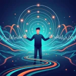 Marketer aligning glowing waves representing behaviour timing and momentum.