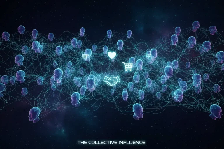 Connected glowing heads showing the social brain and shared buying behaviour.