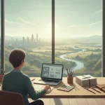 Person in workspace looking toward horizon representing growth beyond a niche.