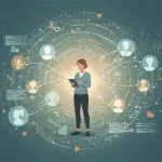 Marketer analysing data shaped like human forms representing ethical, people‑first analytics.